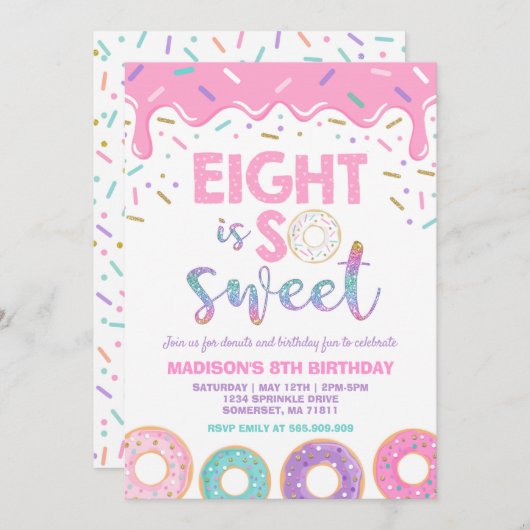 ドーナツ8誕生日招待状ドーナツ8は甘い 招待状 (正面/裏面)