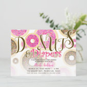 ドーナツ&おむつピンク振りかける赤ちゃんシャワー 招待状 (スタンド正面)