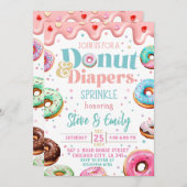 ドーナツ&おむつ振りかける赤ちゃんシャワーテンプレート 招待状 (正面/裏面)