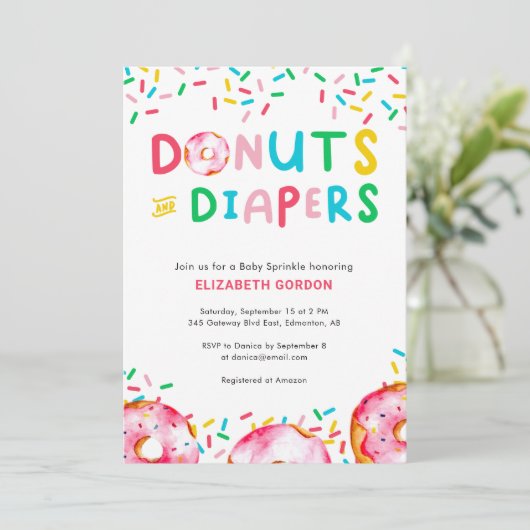 ドーナツ&おむつ ベイビースプラッシュ かわいい カラフル ファンⅠ 招待状 (スタンド正面)