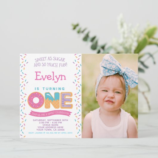 ドーナツ アイスクリーム クッキー、お菓子の招待状(写真付き) 招待状 (スタンド正面)