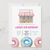 ドーナツ スイート バースデー パーティー ピンク パステル ガール 招待状 (正面)