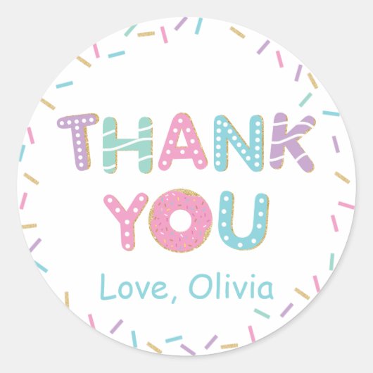 ドーナツ スプリンクル 誕生日 ベイビーシャワー サンクス ラウンドシール (正面)
