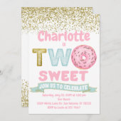 ドーナツ ツー スウィート ゴールド スプリンクルズ 2歳の誕生日 招待状 (正面/裏面)