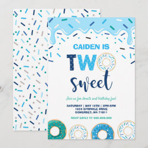 ドーナツ ツー スウィート バースデー インビテ ドーナツ パーティー ブルー 招待状