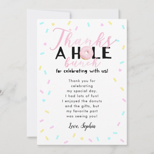 ドーナツ テーマのバースデーパーティーにお礼をたくさん サンキューカード (正面)