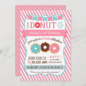 ドーナツ ドーナツ 誕生日パーティー招待 ピンクの女の子 招待状 (正面/裏面)