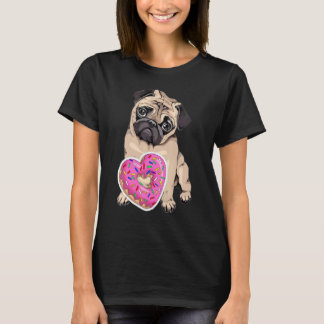 ドーナツ ハート パグ パグママ パグ ブルドッグ 犬 Tシャツ