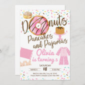 ドーナツ、パンケーキ、パジャマ、お泊まりのお誘い。 招待状 (正面/裏面)
