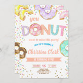 ドーナツ·ピンクが女の子の誕生パーティー 招待状 (正面/裏面)