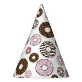 ドーナツ、ピンクドーナツ、ブラウンドーナツのパターン パーティーハット (左)