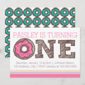 ドーナツ ファーストバースデー 招待状 - ピンク (正面/裏面)