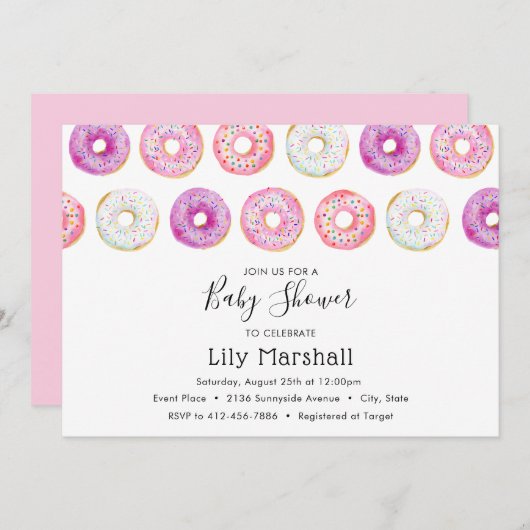 ドーナツ ベイビー シャワー 招待状 (正面/裏面)