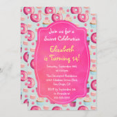 ドーナツ マカロンと カップケーキのパターン 誕生日招待状 招待状 (正面/裏面)