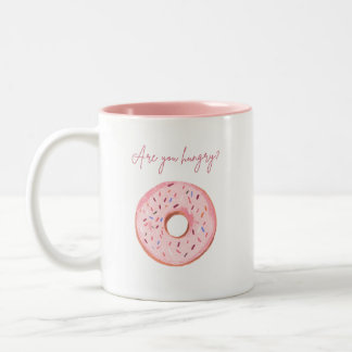 ドーナツ・マグ – 「お腹すいてる?」 かわいい引用文デザイン🍩 ツートーンマグカップ