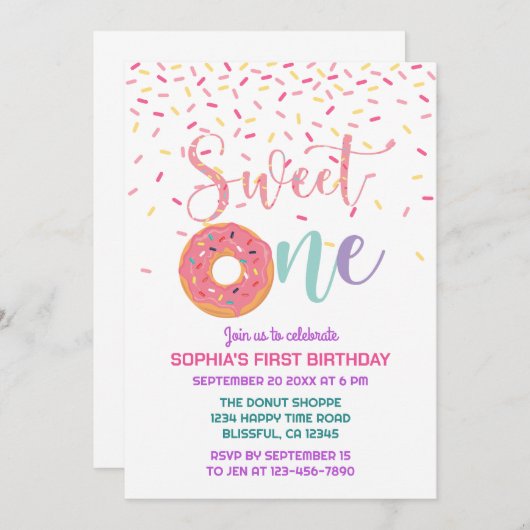 ドーナツ&振りかけるスウィートワンの誕生日 招待状 (正面/裏面)
