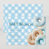 ドーナツ | 青いチェックの男の子ベイビーシャワー 招待状 (正面/裏面)