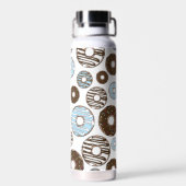 ドーナツ、青いドーナツ、茶色のドーナツのパターン ウォーターボトル (背面)