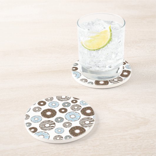 ドーナツ、青いドーナツ、茶色のドーナツのパターン コースター (側面)