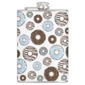 ドーナツ、青いドーナツ、茶色のドーナツのパターン フラスク (正面)