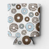 ドーナツ、青いドーナツ、茶色のドーナツのパターン 缶クーラー (正面)