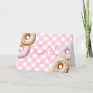 ドーナツ Pink Gingham Girl Baby Shour サンキューカード