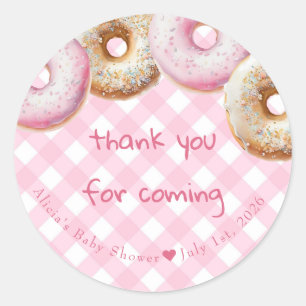 ドーナツ Pink Gingham Girl Baby Shower ラウンドシール