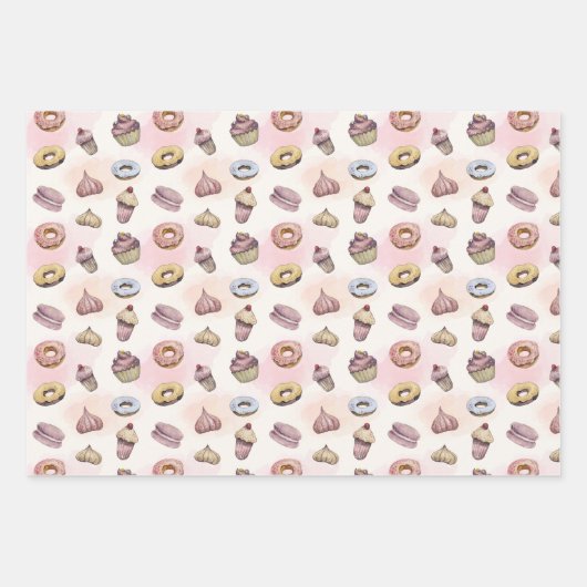 ドーナツCupcakesかわいいトレンディーウッドランドウォーター色 ラッピングペーパーシート (正面3)