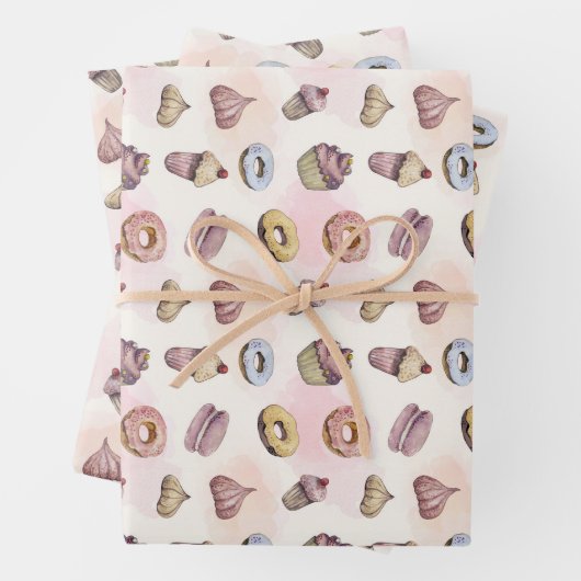 ドーナツCupcakesかわいいトレンディーウッドランドウォーター色 ラッピングペーパーシート (インサイチュ)
