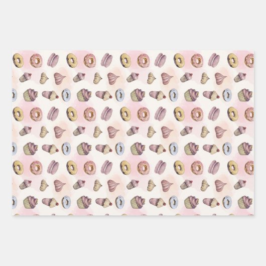 ドーナツCupcakesかわいいトレンディーウッドランドウォーター色 ラッピングペーパーシート (正面)