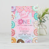 ドーナツSweet One girl 1st birthday招待状。 招待状 (スタンド正面)