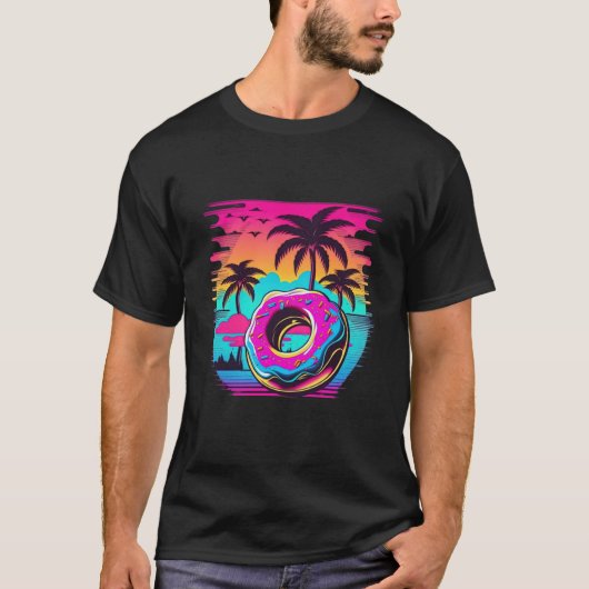 ドーナツSynthwave 80sレトロウェーブエステティック1 Tシャツ (正面)
