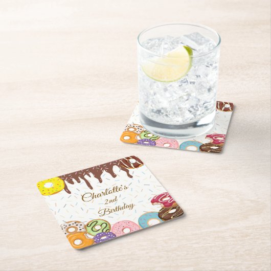 ドーナパーソナライズされたーパーティー スクエアペーパーコースター (インサイチュ)