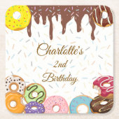 ドーナパーソナライズされたーパーティー スクエアペーパーコースター (正面)