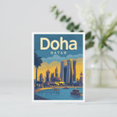 ドーハカタールヴィンテージアートトラベルイラストレーション ポストカード (スタンド正面)