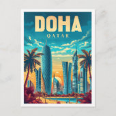 ドーハカタールヴィンテージアートトラベルイラストレーション ポストカード (正面)