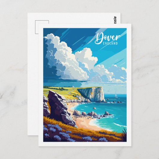 ドーバーイングランドヴィンテージトラベルプレイスイラストレーション ポストカード (正面/裏面)
