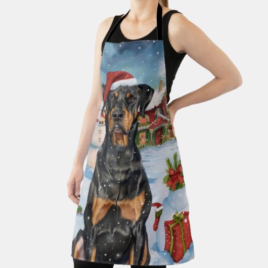ドーバーマンウィンターワンダーランドクリスマスジョイ エプロン (インサイチュ)