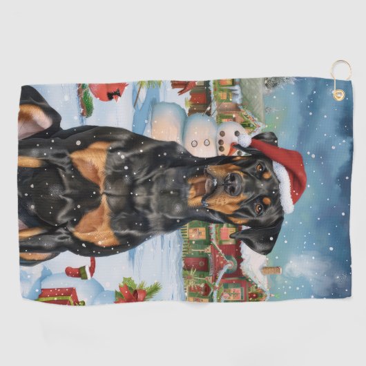 ドーバーマンウィンターワンダーランドクリスマスジョイ ゴルフタオル (横)