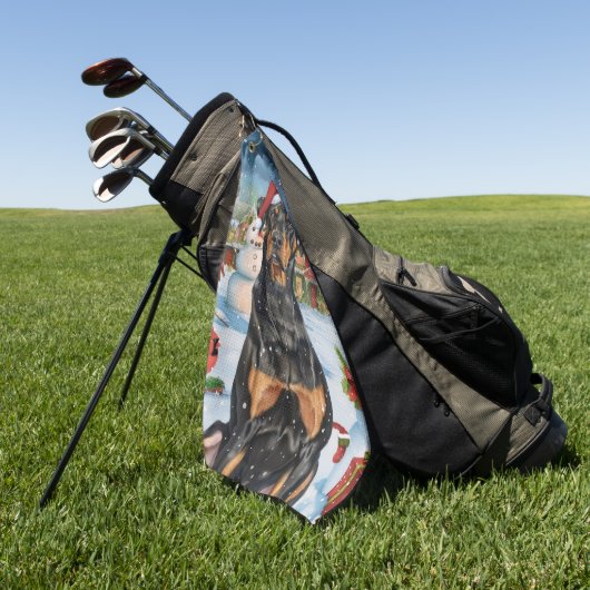 ドーバーマンウィンターワンダーランドクリスマスジョイ ゴルフタオル (グリーン)