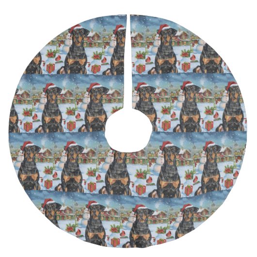 ドーバーマンウィンターワンダーランドクリスマスジョイ ブラッシュドポリエステルツリースカート (正面)