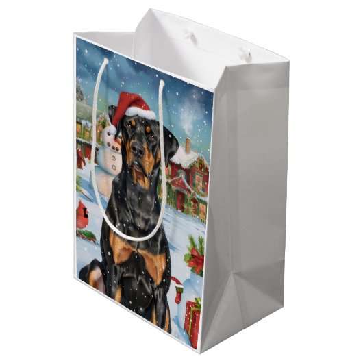 ドーバーマンウィンターワンダーランドクリスマスジョイ ミディアムペーパーバッグ (裏面アングル)