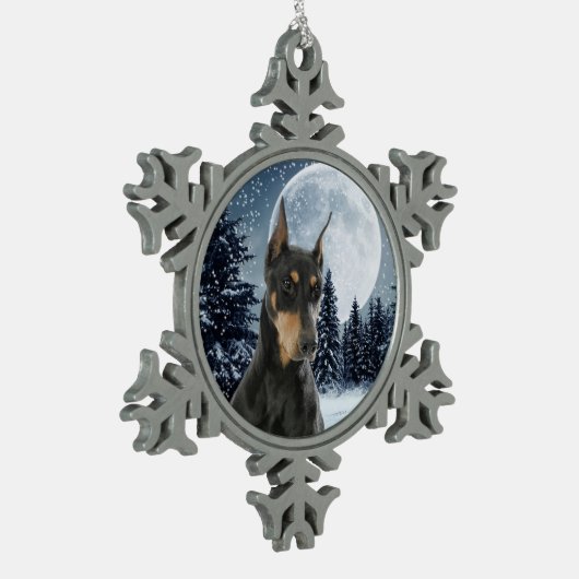 ドーバーマンクリスマスオーナメント スノーフレークピューターオーナメント (左)