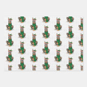 ドーバーマンクリスマスドッグとレッドホリデープレイド ラッピングペーパーシート (正面2)