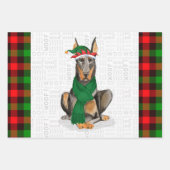 ドーバーマンクリスマスドッグとレッドホリデープレイド ラッピングペーパーシート (正面)