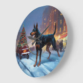 ドーバーマンクリスマスフェスティバルシーズン ラージ壁時計 (傾斜)