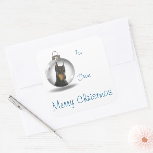 ドーバーマンクリスマスプレゼントのシール スクエアシール (封筒)