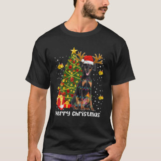 ドーバーマンクリスマスライトツリーサンタクリスマスパジャマ Tシャツ