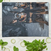 ドーバーマンスノースリークリスマスデコール キッチンタオル (折り畳み)