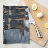 ドーバーマンスノースリークリスマスデコール キッチンタオル (四つ折り)